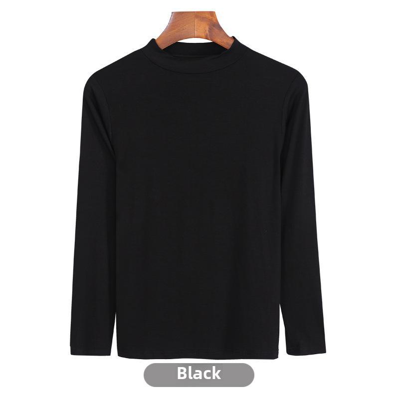 Korean Half-High Collar Slim Fit Modal T-Shirt - Long-Sleeve Solid Color Top