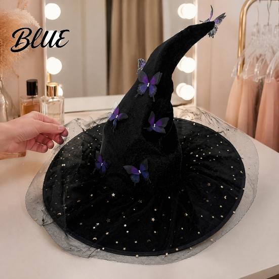 Black Cosplay Hats Glitter Sequins Halloween Hat Witch for Women Women Large Mesh Wizard Reusable Dressing Props with Butterfly