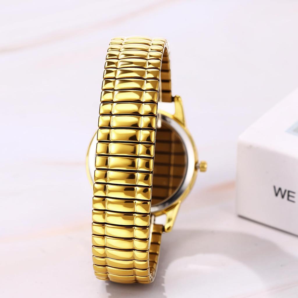 Men's Round Watch with Elastic Strap, Water Resistant, Arabic Numerals, Stainless Steel Analog Display, Calendar Function, Quartz Movement, Stylish