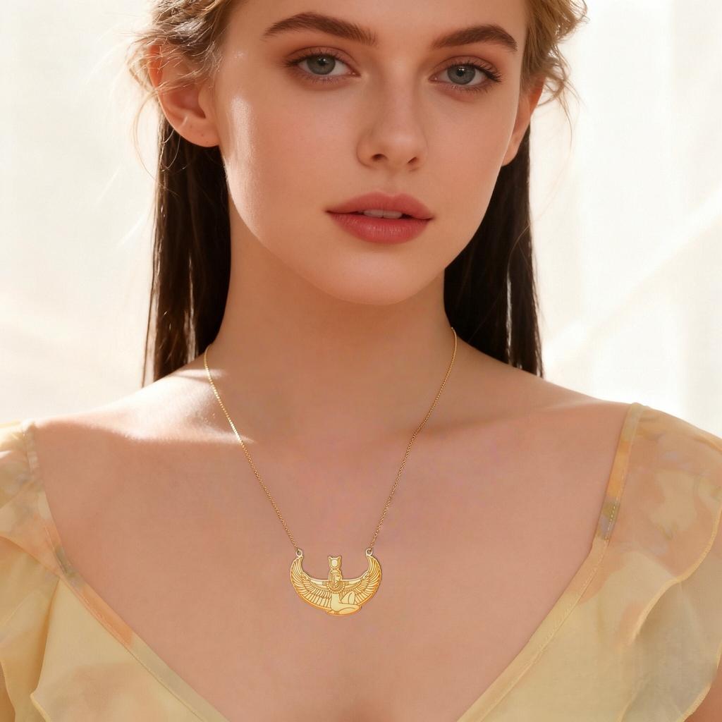Jeshayuan Ancient Egyptian Goddess Isis Necklace Stainless Steel The Wings of the Goddess Isis Necklace Jewelry Gift