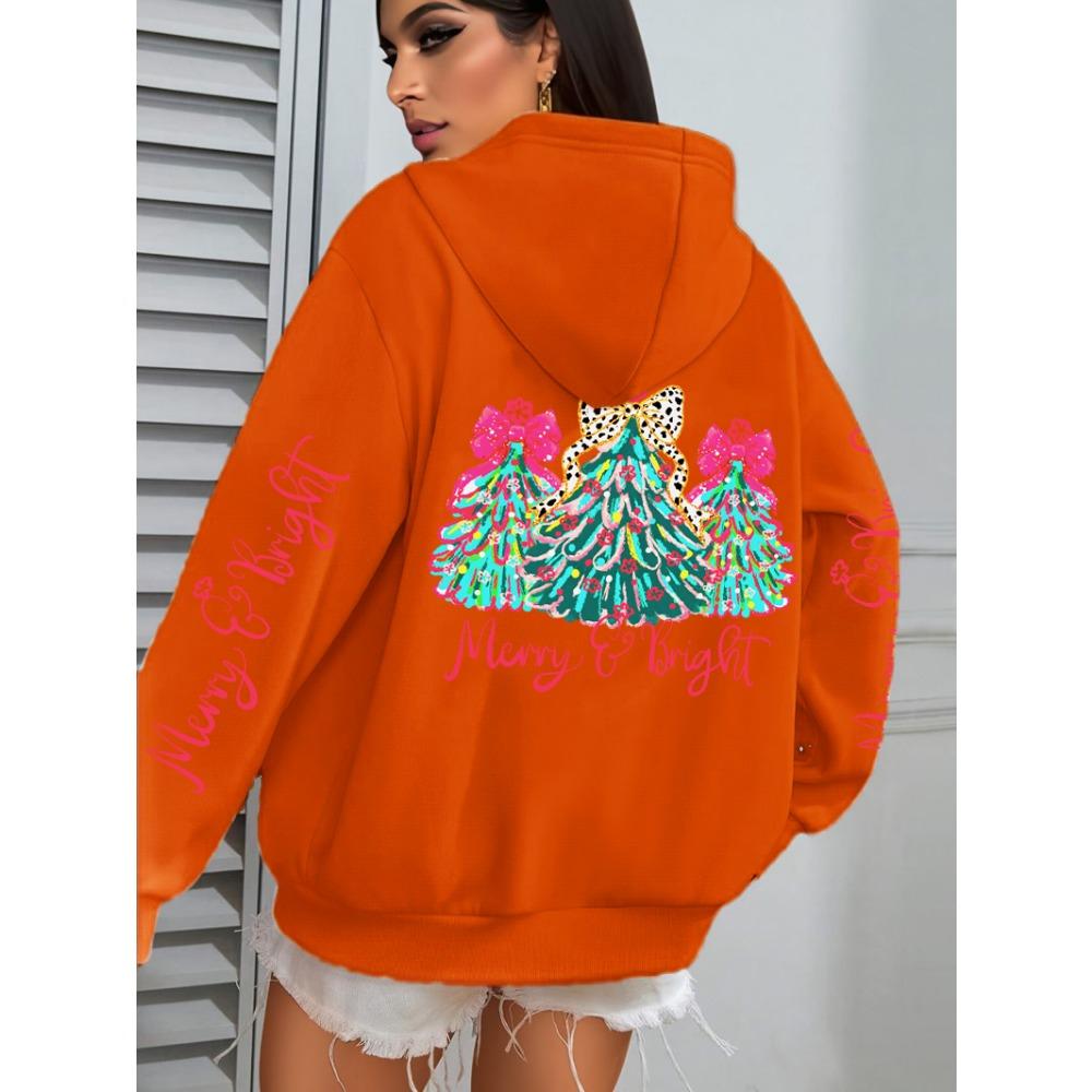 Merry Christmas Colorful Trees Printing Women Hoodies Loose Casual Hoody Autumn Y2K Pocket Streetwear All-Match Clothes
