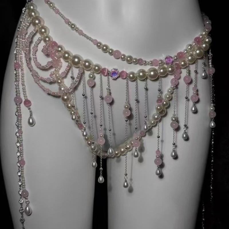 Adjustable Pearls Body Jewelry Body Chain Decoration for Trendy Women Strapless Dresses and Casual Stylish Outfits