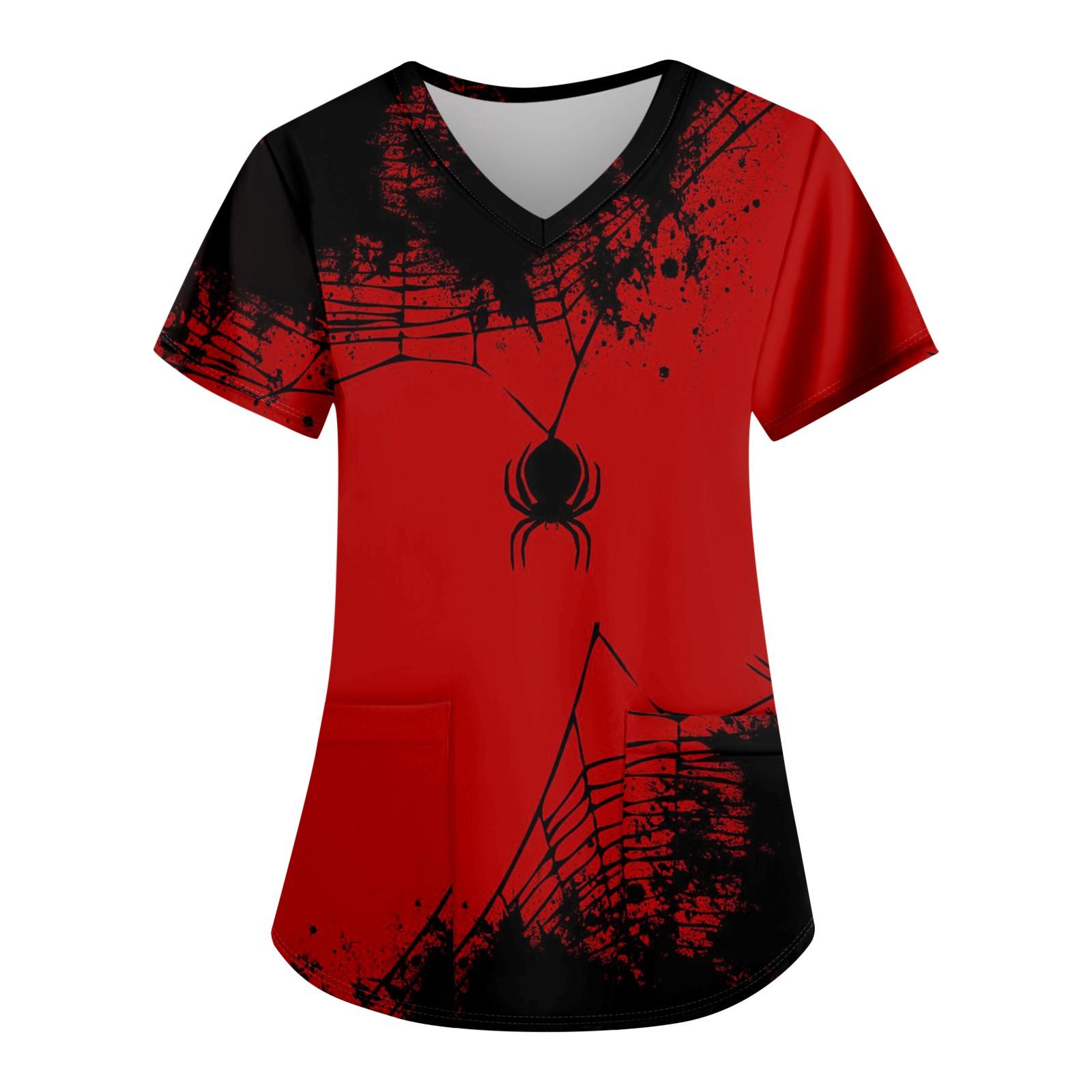 

Женская модная повседневная футболка с принтом на Хэллоуин и карманом XL арбуз красный