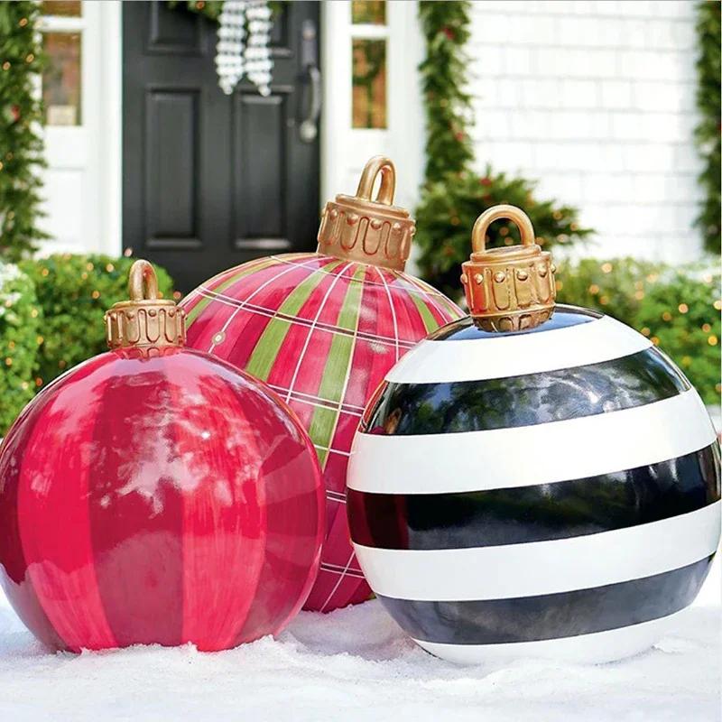 2025 Christmas 60cm Balls Decoration Outdoor Indoor Light Up LED Christmas Decoration Balloons Inflatable Toy Balls