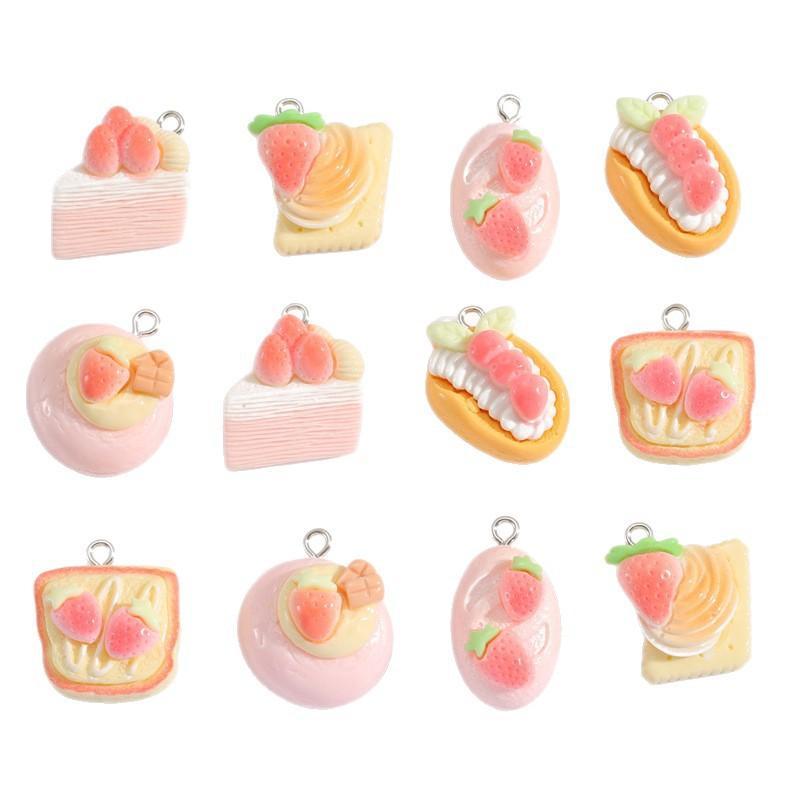 10/12Pcs Strawberry Cake Resin Cartoon Charms Diy Keychain Necklace Earrings Jewelry Making Accessories