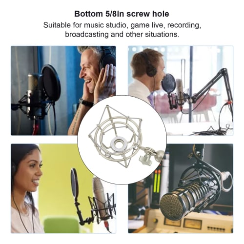 Metal Microphone Shock Mount Clip, Anti-Vibration Spider Microphone Shock Mount with Adjustable Locking Knob, for Music Studio, Gaming, Live Recording
