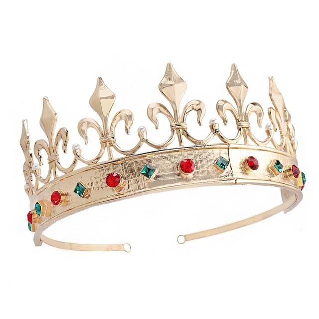Baroque Vintage Royal King Crowns For Men Full Round Sliver Big Gold Tiaras And Crowns Prom Party Costume Hair Accessories Men
