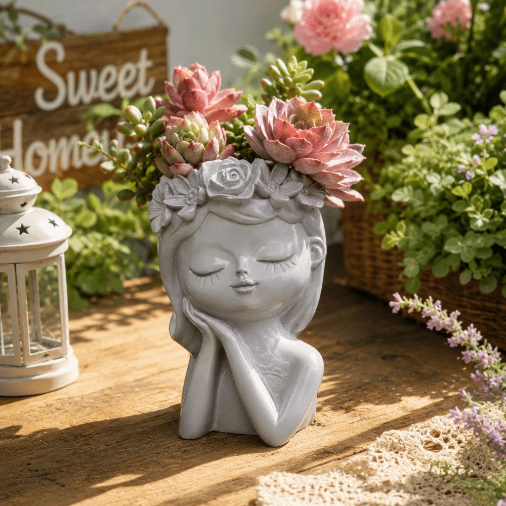 Home Decor Plant Pot Resin Storage Can Pretty Girl Flower Pot Home Decoration