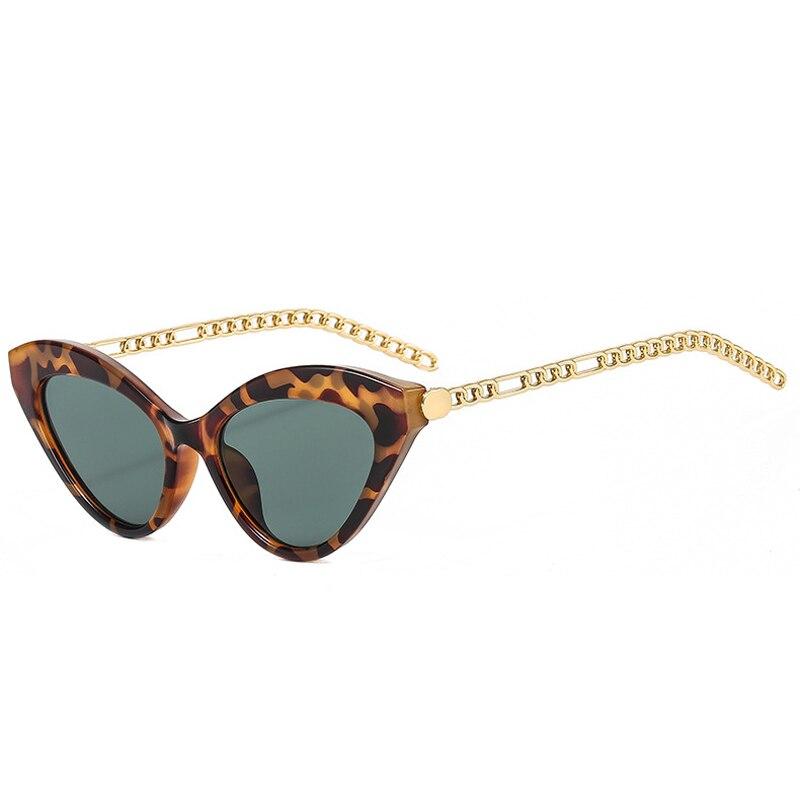 Retro Cat Eye Colorful Sunglasses Women Brand Designer Trending Men Metal Chain Shades UV400 Dark Green Sun Glasses