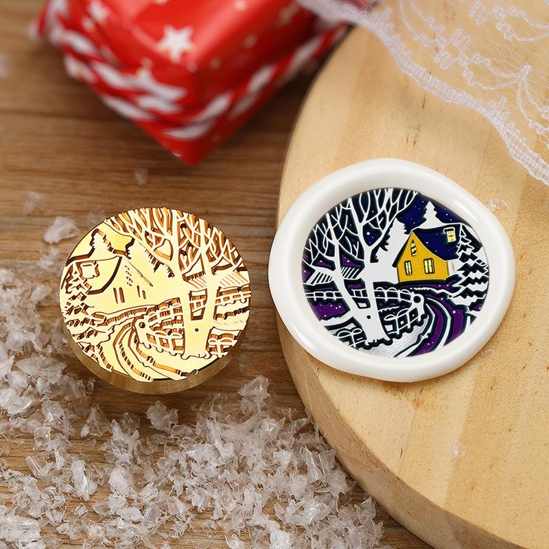 Christmas Series Embossed Christmas Tree Lacquer Seal Head Brass Carving Wax Seal Decoration Gift for Lacquer Lovers