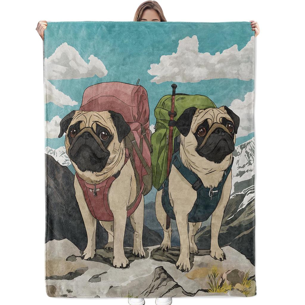 Pug Blanket Cute Pet Puppy Dog Fleece Throw Blanket Soft Lightweight Cozy Plush Flannel Blanket for Sofa Couch Bed Living Room