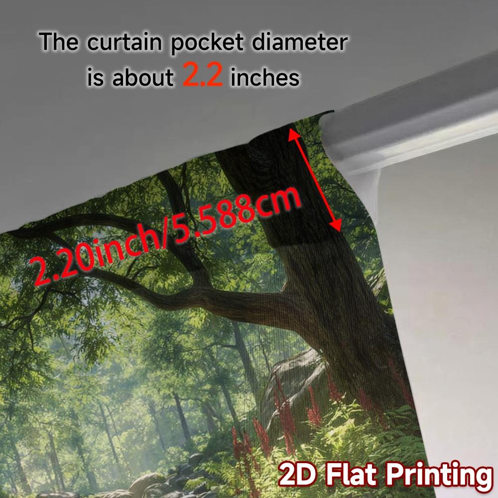 2pcs   2D FLAT PRINTING Curtains (Without Rod) Forest Stream Creative Popular Curtains Versatile 100% Polyester Curtains Thermal