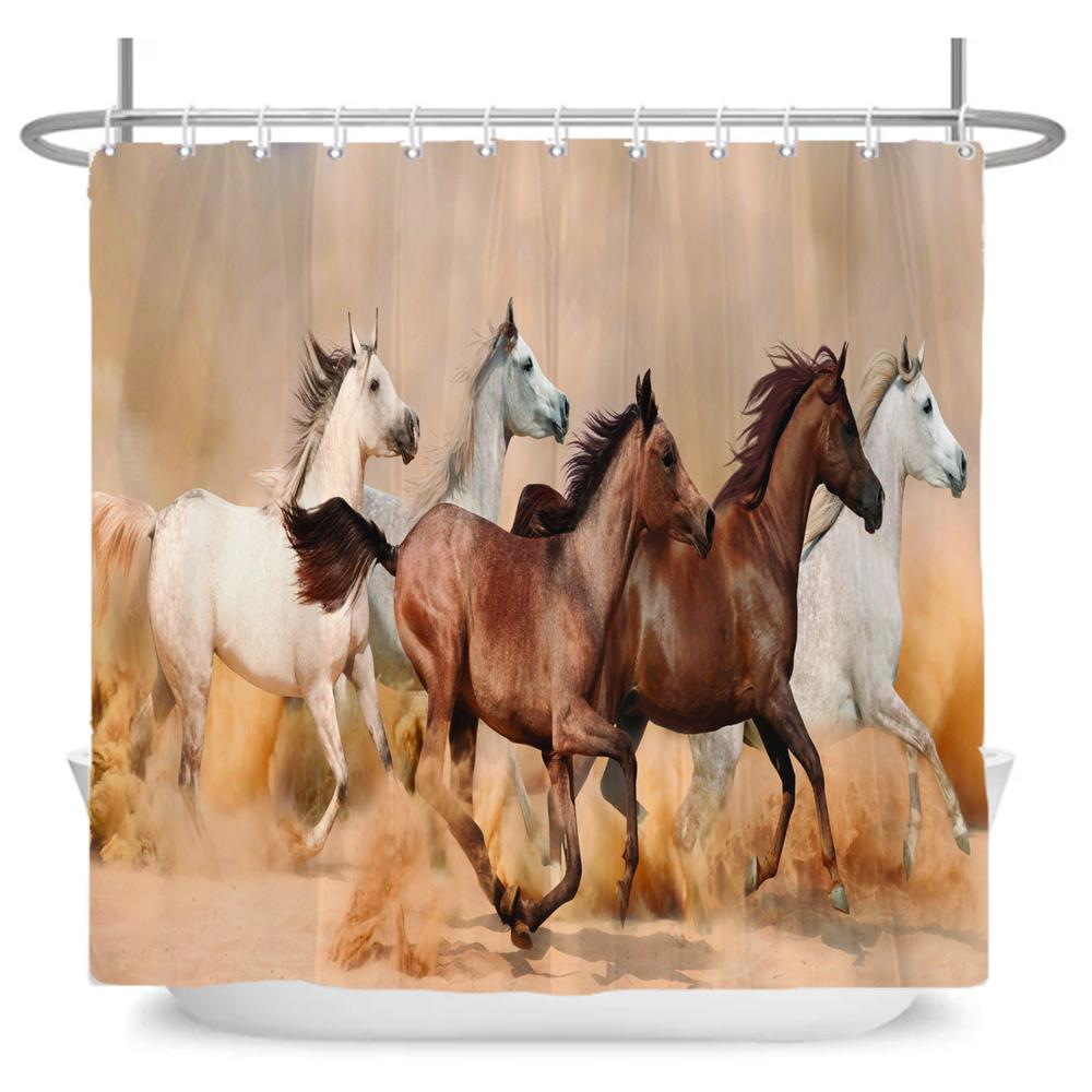 Running Horse Shower Curtains Bathroom Curtain With Hooks Decor Waterproof Animal Bath Polyester Fabric 3D Cortinas De Ducha