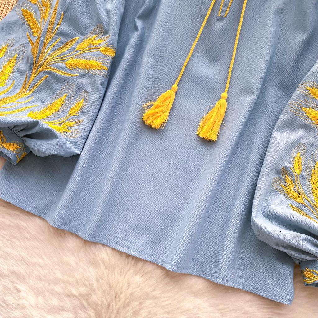 Fashion Blouse for Women Lantern Sleeve Loose Bandage Shirts Vintage Embroidery Spring Blouses Tops