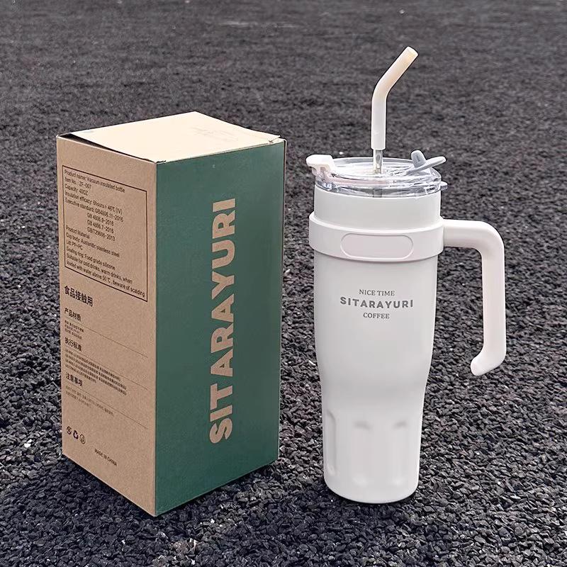 Stylish Large Capacity Stainless Steel Thermos Cup with Handle for Couples