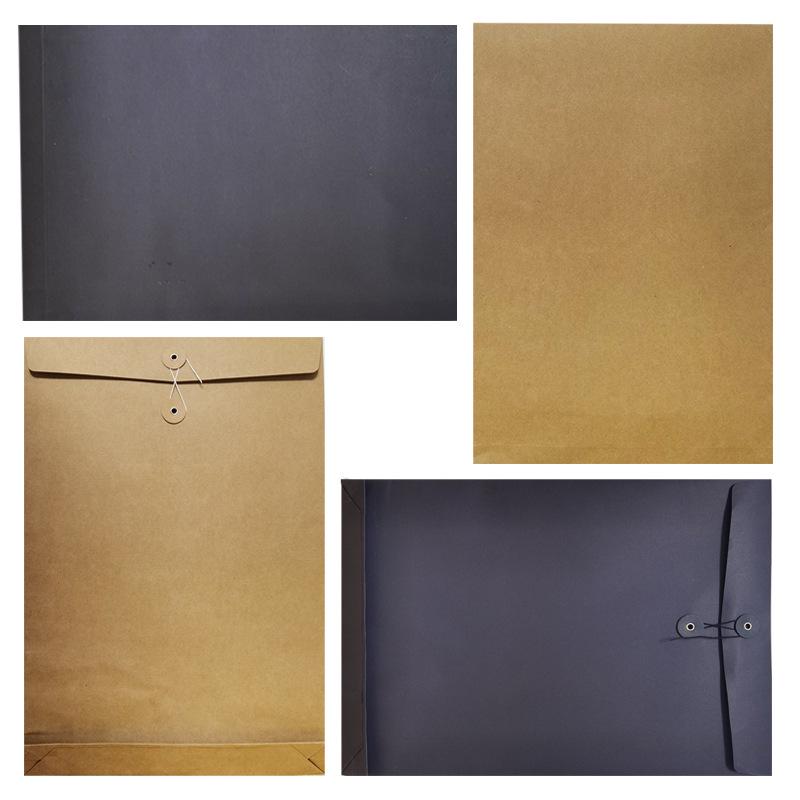 A3 Black Card Kraft Paper File Bag with String Tie for Archival Storage