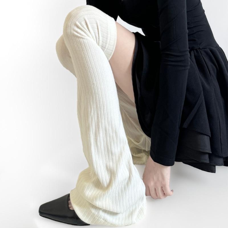 Ribbed Knit Slimming Thigh High Long Socks Elegant Solid Color Designs Flared Over Knee Leg Warmers Stockings for Women