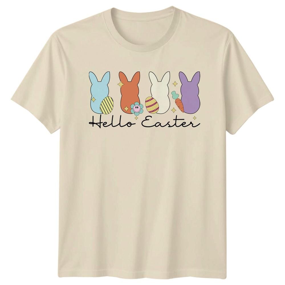 Hello Easter Unisexs TShirt Groovy Bunny Retro Seasonal Holiday