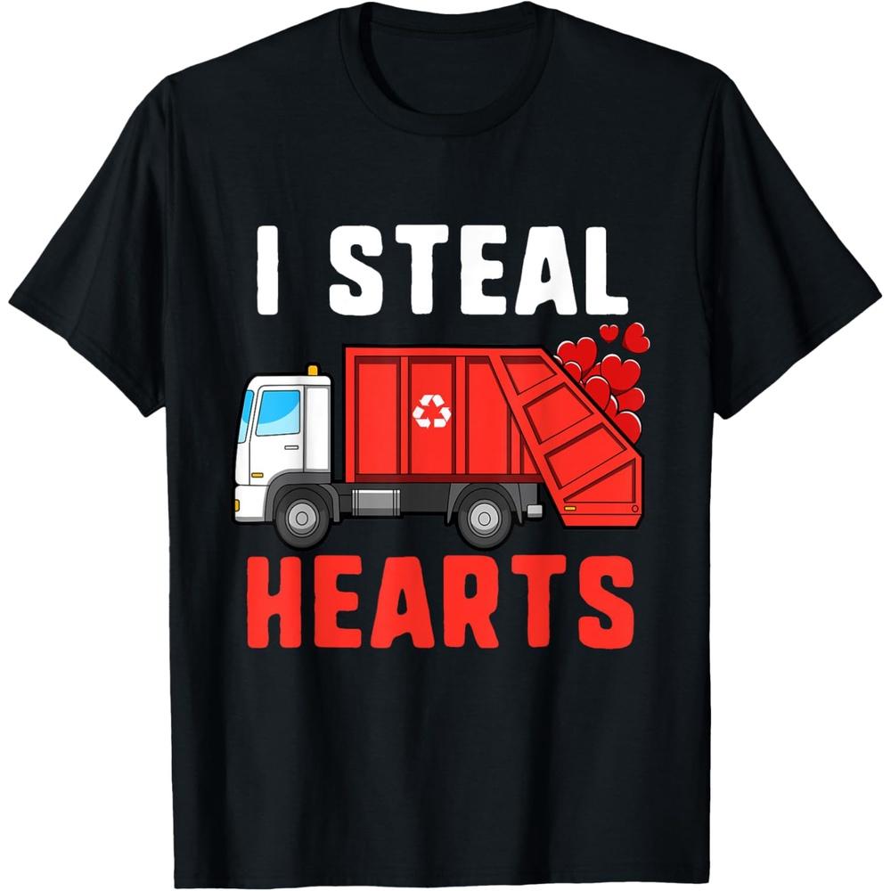I Steal Hearts Garbage Truck Valentines Day For Boys Girls Cotton Men T Shirt L чёрный