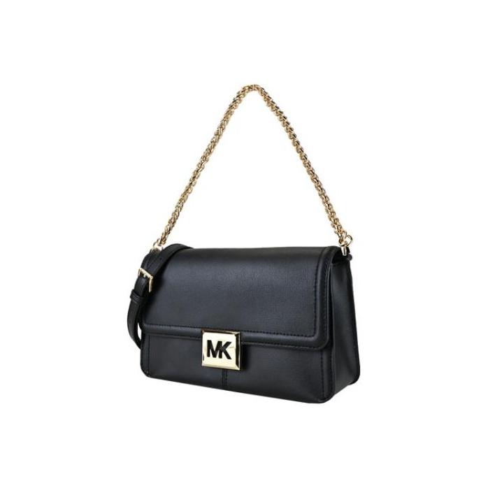 Michael Kors MK Sonia Chain Solid Color Large Logo Flap Leather Shoulder Crossbody Bag Medium Women Bags Black 35F1G6SL3L-001