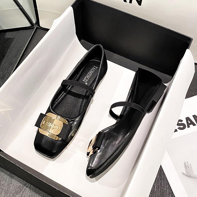 Cowhide~ Grape Mother Same French Girl~ Ballet Style Metal Buckle With Round Head Grandma Mary Jane Shoes Women