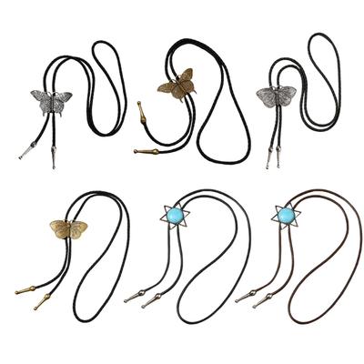 Bolo Tie Cowboy Costume Accessory for Men and Women Adjustable Length Vintage Metal Butterfly Pendant Necktie Necklace