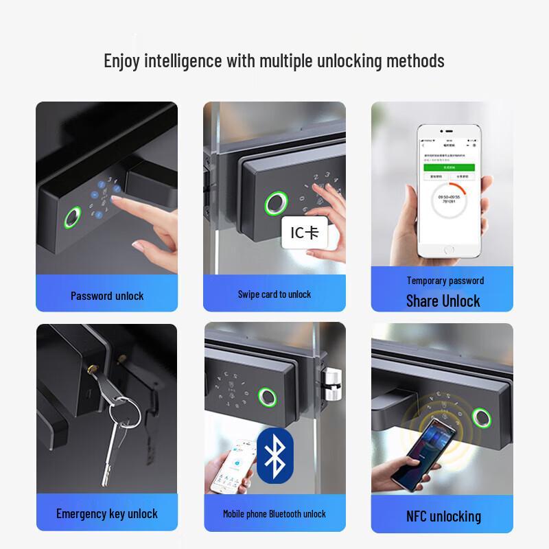 Realand F13 Smart Fingerprint Access Control Lock for Glass Doors with Attendance System CN plug (adapter included)