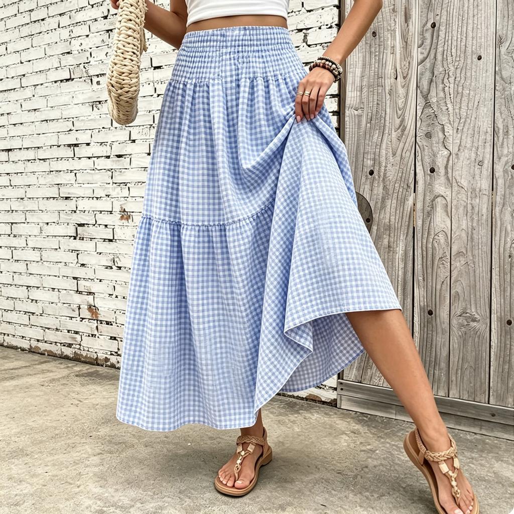 Women's Retro Plaid High-Waist A-Line Casual Skirt for Everyday Wear