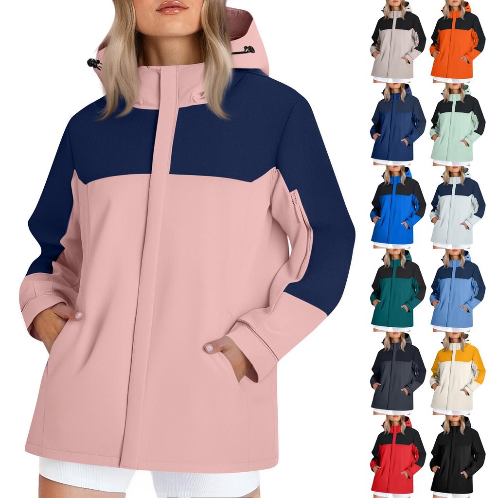 Women's Fashionable Color Blocked Long Sleeved Hooded Outdoor Thin Waterproof Running Sports Jacket, Submachine Jacket