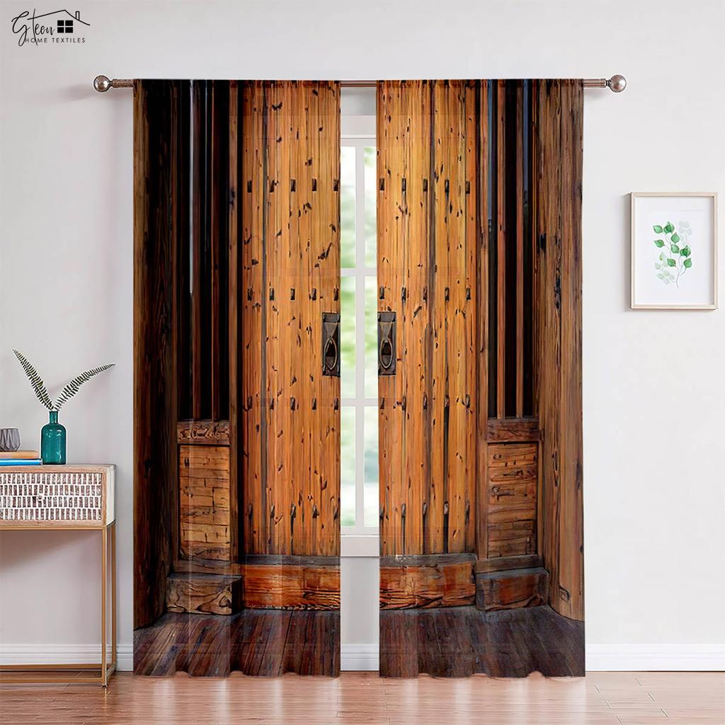 2-Pack Wooden Door 3d Printed Drapes Suitable Ideal for Bedchamber Living Area Kitchen Decorative Curtains Machine Washable