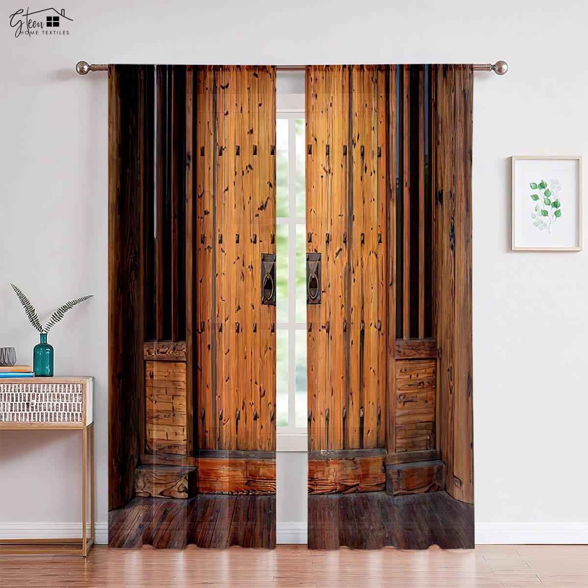 

2 шт. Деревянные двери 3D-печатные шторы подходят для спальни, гостиной, кухни, декоративные шторы, можно стирать в стиральной машине W50xH130(CM)x2PCS&Rod pocket
