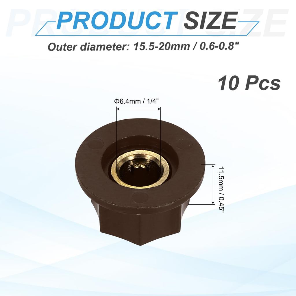 uxcell A B S Copper Potentiometer Top Hat for for Brown & Knobs, 10-Piece Set, 1/4-inch, Shape, Volume/Tone Control, Guitar/Audio Mixer/Amplifier,