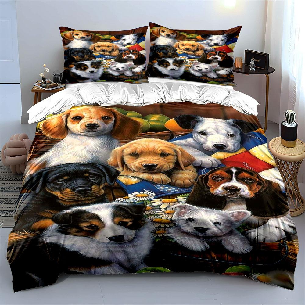 Dogs and flowers pattern. Bedding sets Duvet cover sets Duvet covers Pillowcases(1 * Duvet Cover 2 * Pillowcases without duvet insert)