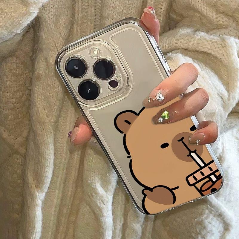 Chill Capybara Drink Phone Case For iPhone 17 Air 16E 16 15 14 11 Pro Max Plus 13 12 Mini 8 7 X Transparent Shockproof Cover