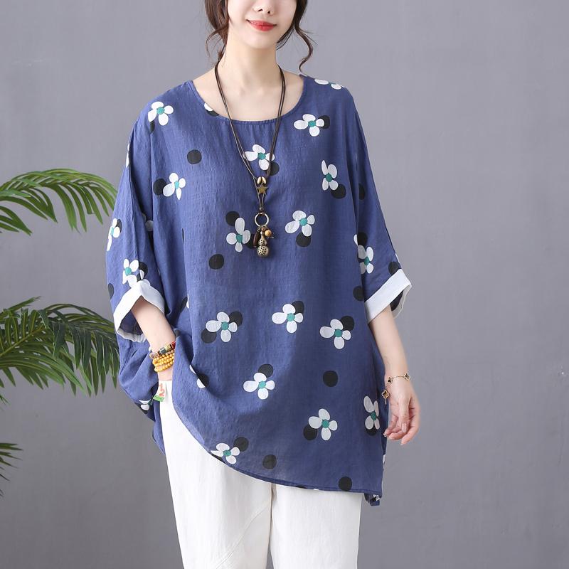 

DIMANAF 2025 Плюс Размер Лето Новая Футболка Женская Летучая Мышь Цветок Свободные Повседневные Топы О-Образным Вырезом Оверсайз One Size