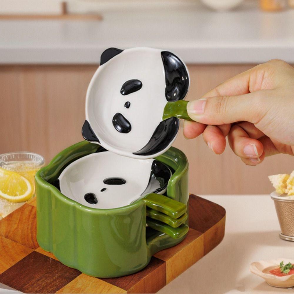 4/6Pcs Stackable Cartoon Panda Snack Dish Creative Ingredients Sauce Plate Hotpot
