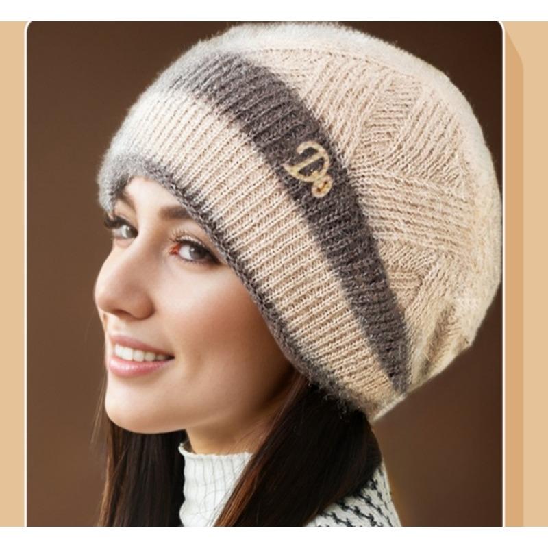 Woolen Hat, Women's Pile Hat, Autumn and Winter Thick Double-layer Warm Knitted Hat