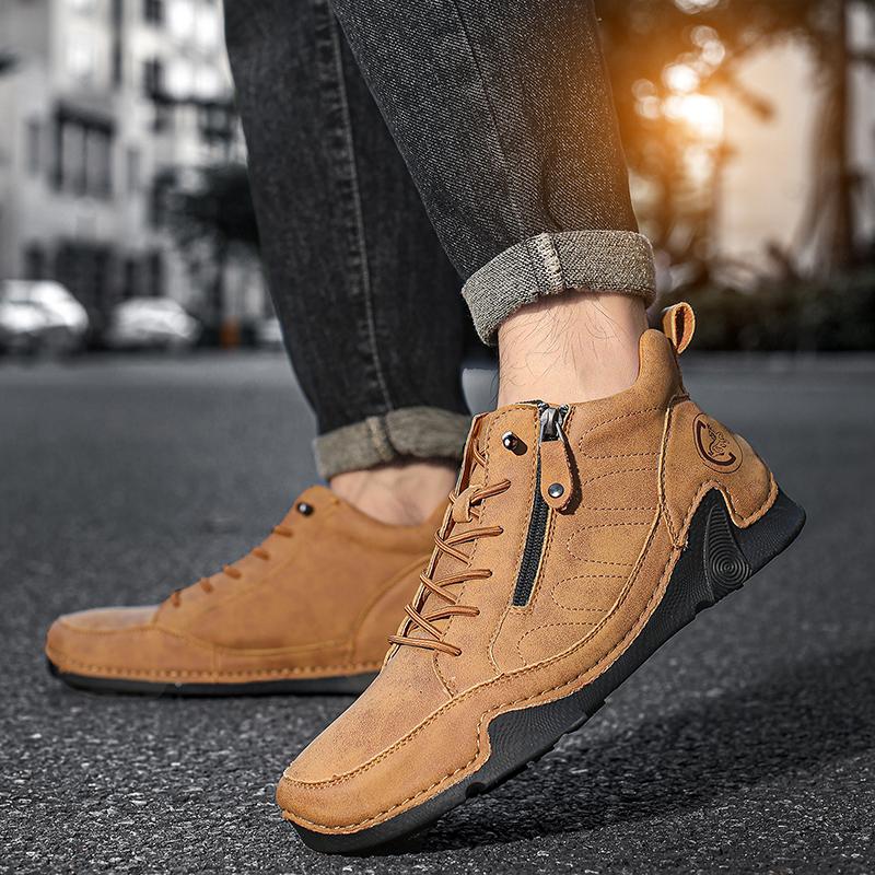 Genuine Leather Mens Ankle Boots Fashion Comfortable Men Casual Shoes Quality Handmade Work Boots Plus Size High Top Short Boots
