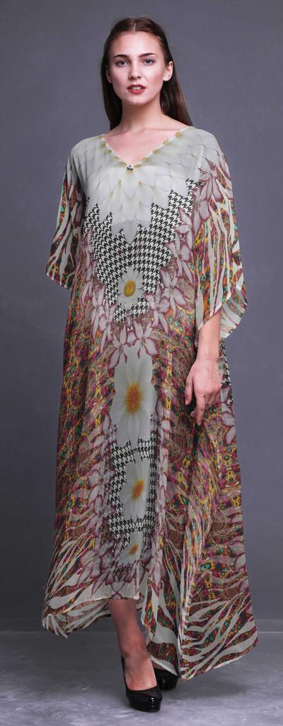 Phagun Geometric Check|Lily & Floral Ladies Plus Size Kaftan Summer Wear Beach Coverup Kimono