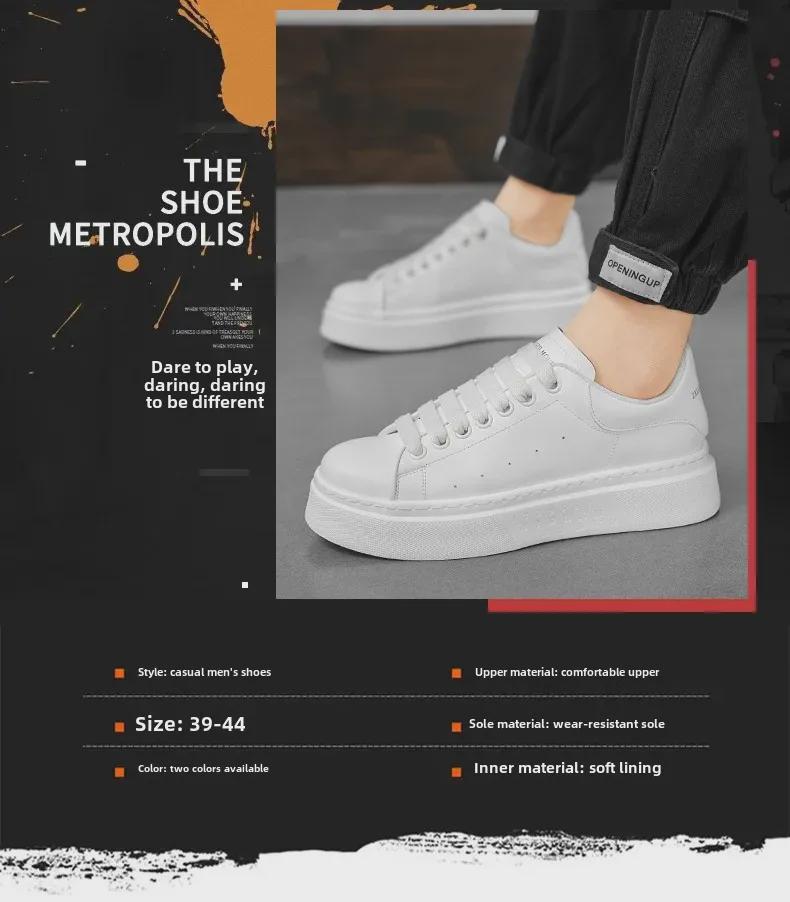 Men's 2024 Classic Summer Slip-On Sneakers: Breathable, Fashionable, Height-Enhancing, Thick-Soled White Shoes