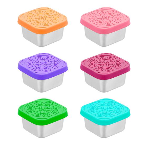 Stainless Steel Snack Box Leak Proof Food Container Sauce Cups with Silicone Lids 60ml Leak-Proof Condiment Bowls for Salad Dressing Ketchup
