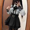 Japonský černý set krátkých sukní Gotické volánové minisukně Sexy krajkové košile Lolita šaty Y2k Estetický oblek