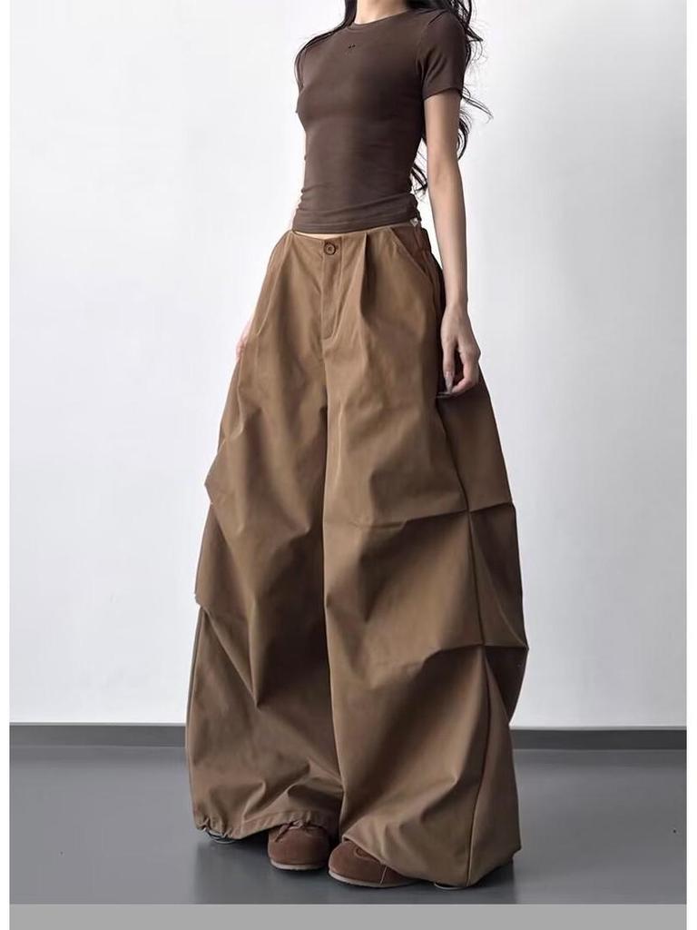 American Retro Pleated Loose Wide-Leg Pants for Tall Individuals