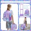3PCS Kids Rolling Backpack for Girls Cute Mermaid Sequin Wheeled Backpack Trolley School Bag with Wheels Elementary Book bag