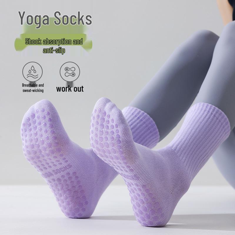 Women's Non-Slip, Sweat-Absorbent Mid-Calf Yoga & Pilates Socks - All-in-One, Seamless, Universal Fitness Socks for All Seasons