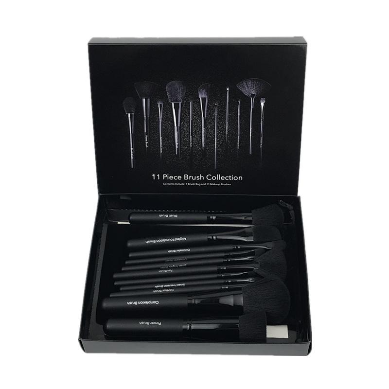 11-Piece Professional Makeup Brush Set with Black Wooden Handles