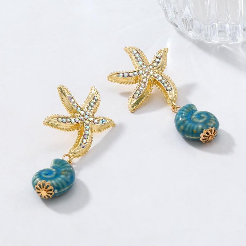Beach Style Starfish Conch Shell Earrings Women Zinc Alloy Resin Fashion Statement Jewelry
