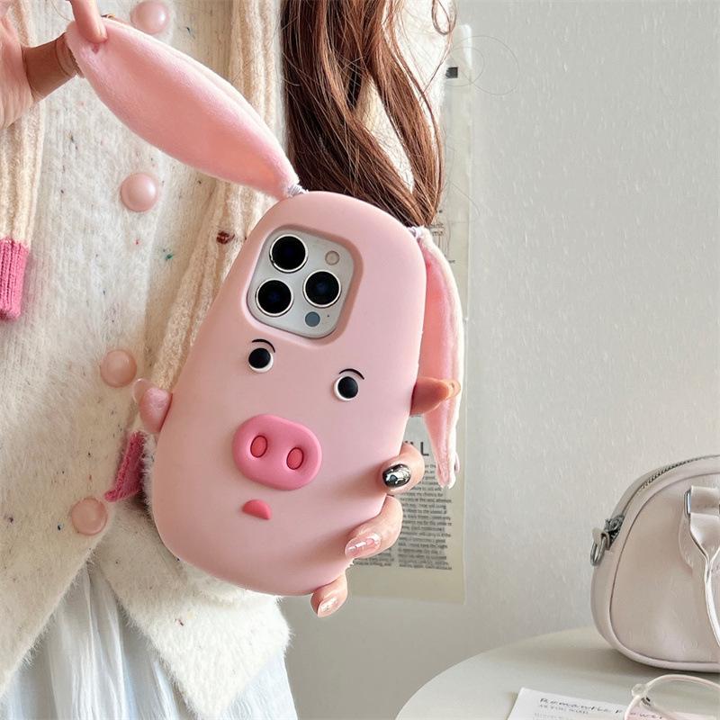 

Cartoon Piggy Big Ears Plush Case for iPhone 14/13/12/17/16/15 PROMAX 16 Pro Max