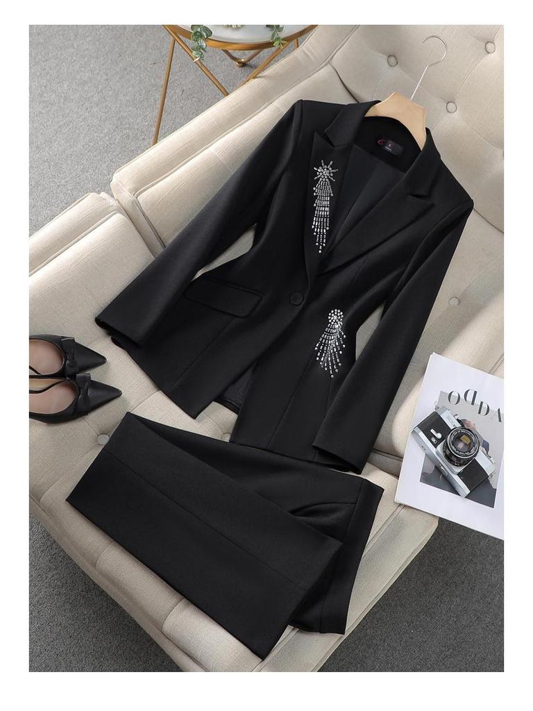 Autumn 2024 Women's Rhinestone Medium Sleeve Suit Set