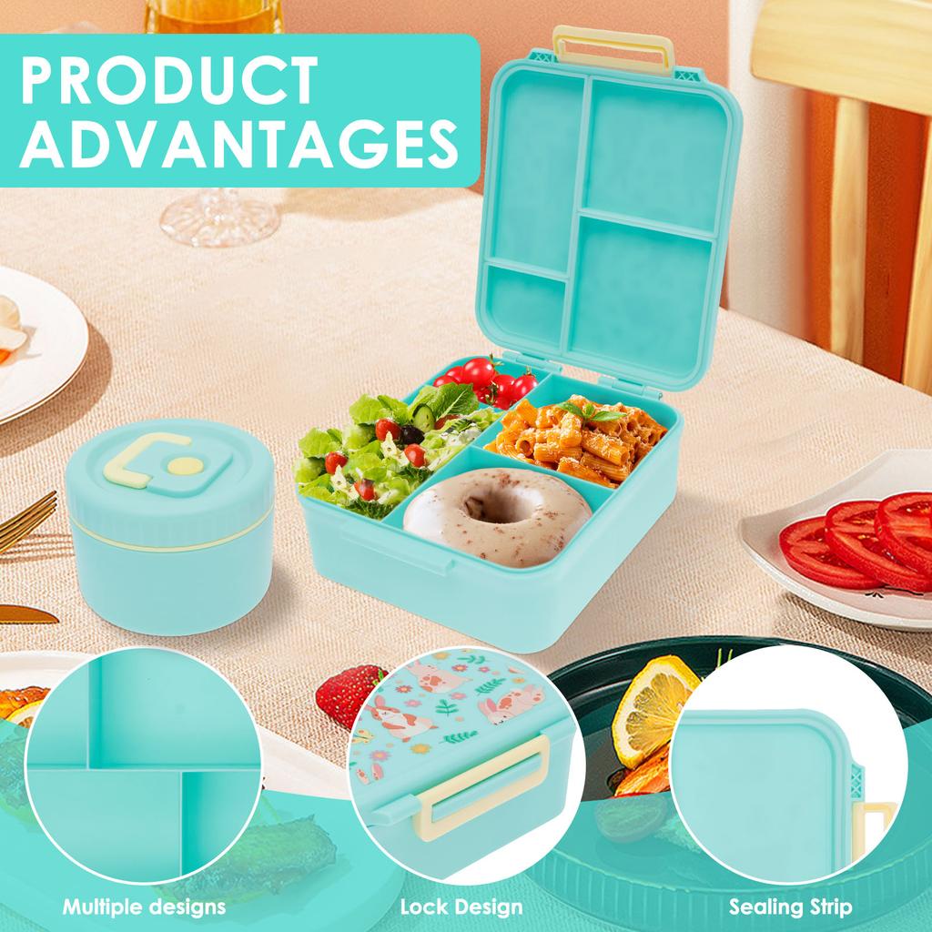 1700 ML Bento Lunch Box Children Lunch Box with Soup Jar Spoon and Forks Leak-proof Food Container for Students Workers Children
